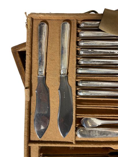 Part of a silver menagère with filet decoration,...