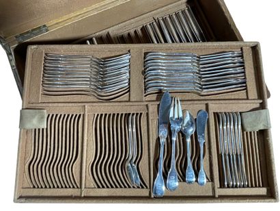 Part of a silver menagère with filet decoration,...