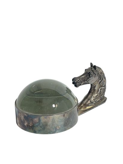 Paperweight magnifier with horse head, silver-plated...