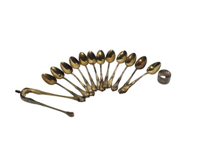 Twelve small vermeil spoons, monogrammed...