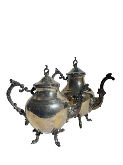 A silver-plated coffee pot and teapot, rocaille...