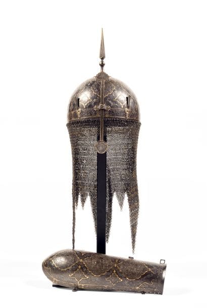 Casque kulah khud et protection de bras bazuband,
Iran...
