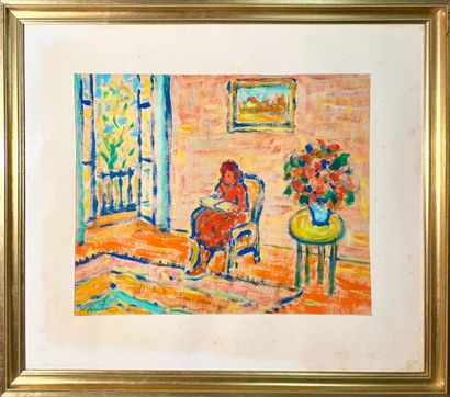 Ecole du XXe
Femme dans un intérieur
Huile...