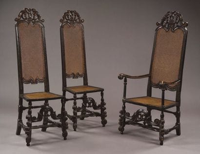 FAUTEUIL ET DEUX CHAISES À HAUT DOSSIER EN...