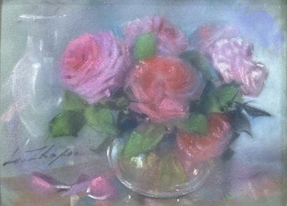 Léa CHAPON (1905-2000)
Vase aux fleurs 
Pastel...