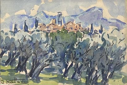 Jules KALLMANN 
Vue de Provence
Aquarelle...