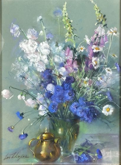 Léa CHAPON (1905-2000)
Vase aux fleurs et...