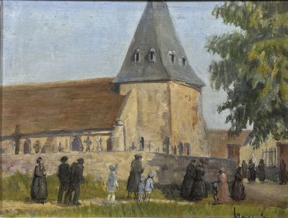 ECOLE FRANCAISE 
L'Eglise 
Huile sur panneau...