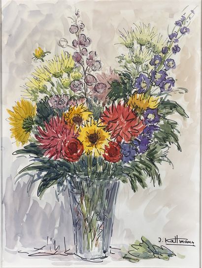 Jules KALLMANN 
Vase aux fleurs 
Technique...