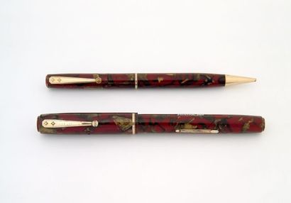 WATERMAN plume + mine 92 rouge et or, levier,...
