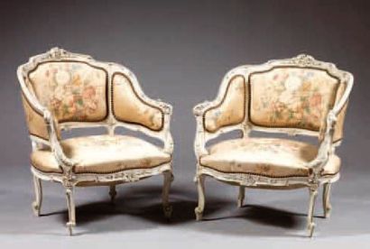 PAIRE DE BERGÈRES BASSES GONDOLES en bois...