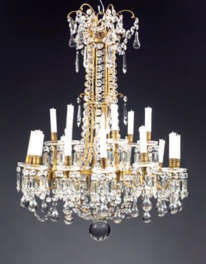 LUSTRE CAGE EN BRONZE DORÉ À CINQ BOUQUETS...