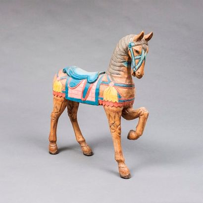 Cheval en bois sculpté polychrome
H: 92 cm
A...