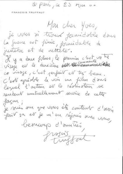 François Truffaut.
Lettre autographe signée,...
