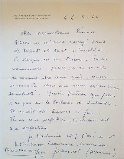 Jean Marais.
Lettre autographe signée, datée...