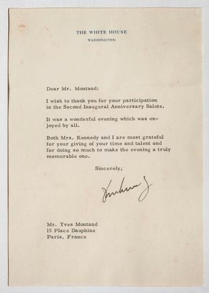 John F. Kennedy. Lettre dactylographiée signée,...