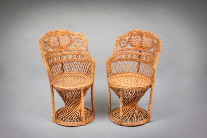 Paire de bergères en rotin tressé ajouré
H...