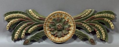 ELÉMENT DÉCORATIF en bois sculpté laqué polychrome...