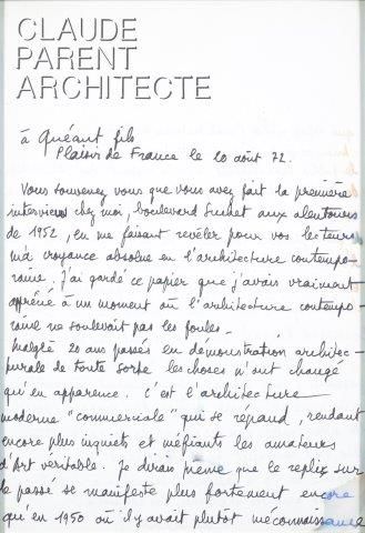 PARENT Claude architecte

Lettre manuscrite...