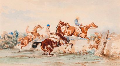 ALFRED DE DREUX (1810-1860)
Le saut de l'obstacle
Aquarelle,...