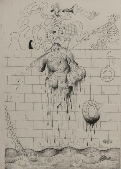 Albert DUBOUT (1905-1976) 
Le repéchage
Encre...