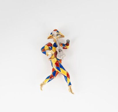 Broche Arlequin en or 750 °/°° émaillé (accidents,...