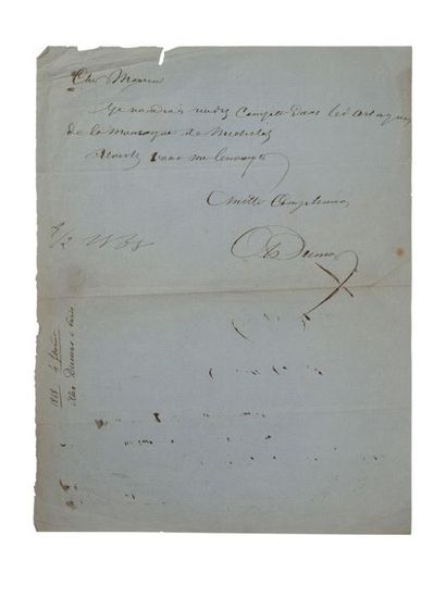 Alexandre DUMAS (1802-1870), écrivain.
Lettre...
