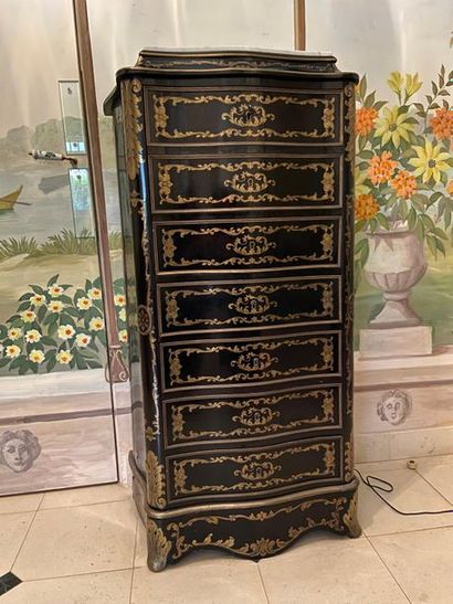 Secrétaire de style Boulle en bois noirci...