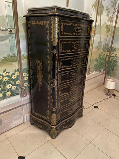 Secrétaire de style Boulle en bois noirci...