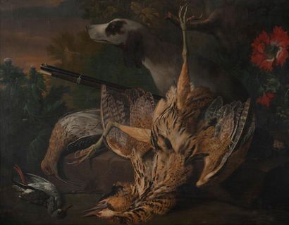 Charles COLLINS (c.1680-1744)
Chien et gibier.
Huile...