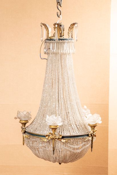 Lustre montgolfière perles et pampilles.

H....