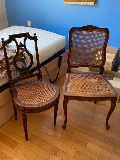 Lot de chaises cannées et paillées (acci...