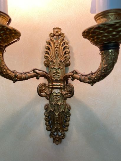 Paire d'appliques en bronze doré à décor...