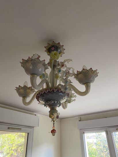 Lustre en verre polychrome de Murano à quatre...
