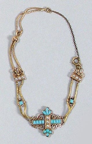 BRACELET en or rehaussé de turquoises et...