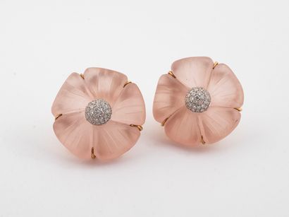 Pair of earrings flowers in gold 750 °/°°...