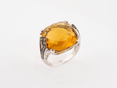 Ring in two golds 750 °/°° set with a facetted...