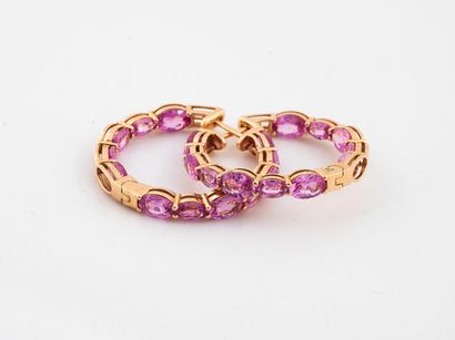 Pair of creoles in pink gold 750 °/°° set...