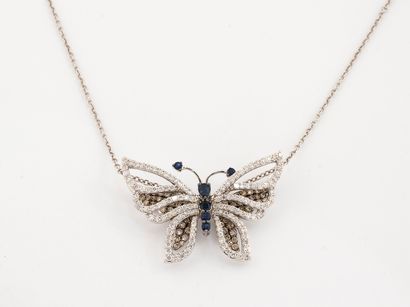 Necklace and its butterfly pendant in white...