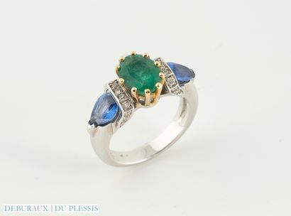 Bague deux ors 750°/°° sertie d'une émeraude...