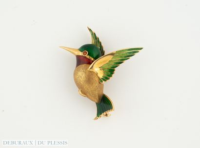 Broche colibri en or émaillé 750 °/°°. 
Poid...