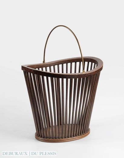 Panier viennois en bois naturel ajouré, anse...