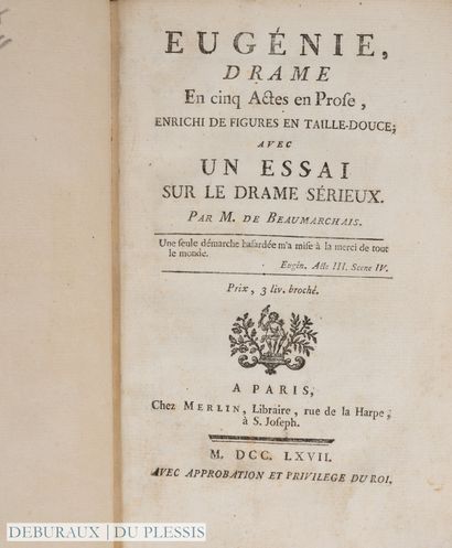 BEAUMARCHAIS. Eugénie. Paris, Merlin, 1767....