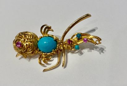 Broche colibri en or 750 °/°° sertie de cabochons...
