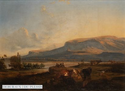 -	Auguste-François LIEVRE
Paysage aux vaches,...