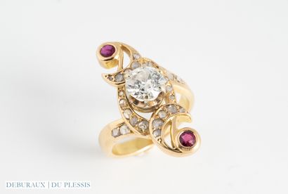 750°/°° gold navette ring set with a TA diamond...