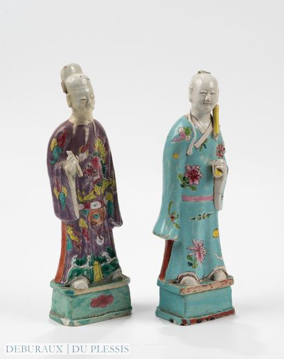 Two polychrome enameled porcelain statuettes...