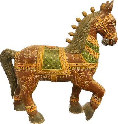 Polychrome carved wooden horse 
India Xth...