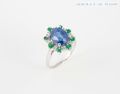 Bague marguerite en or gris 750°/°° sertie...