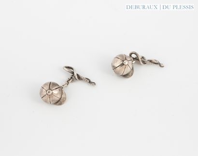 Pair of 800°/°° silver cufflinks with a bomb...
